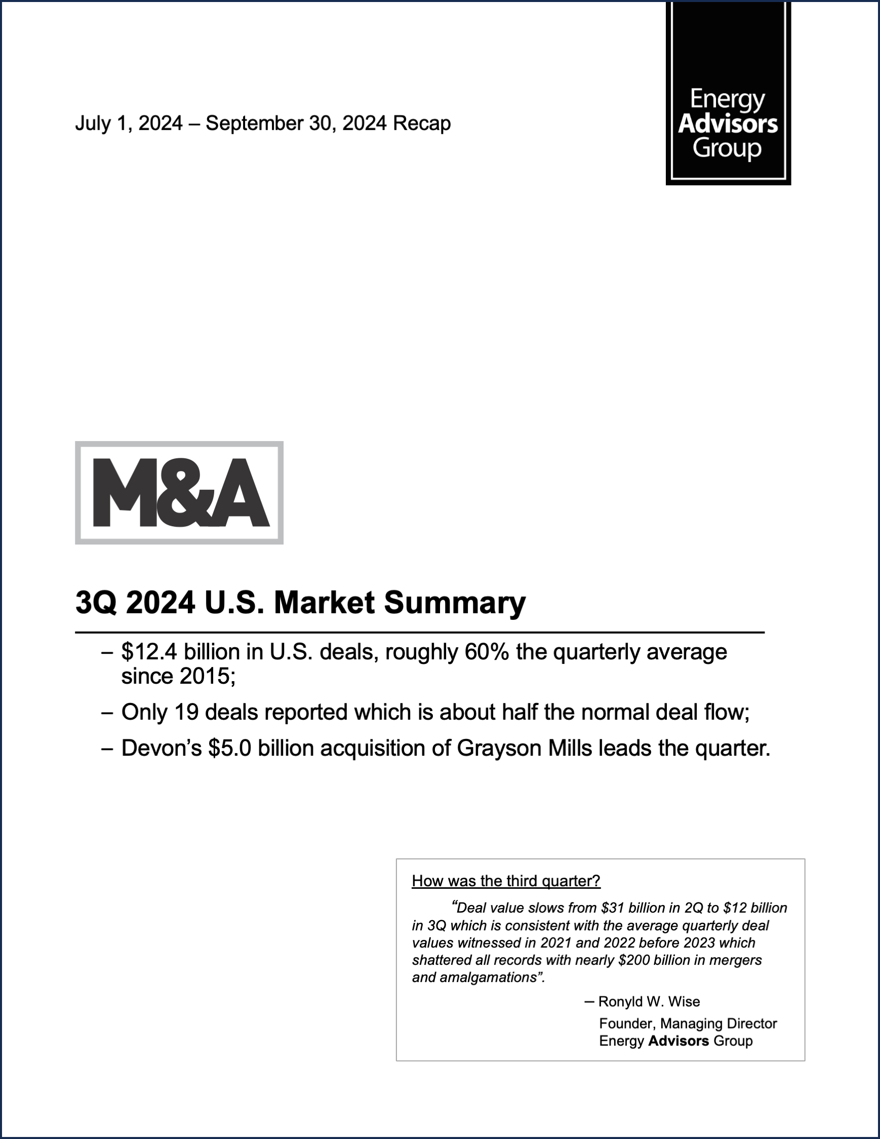 03Q24 QUARTERLY M&A REPORT - Energy Advisors Group 03Q24 QUARTERLY M&A REPORT
